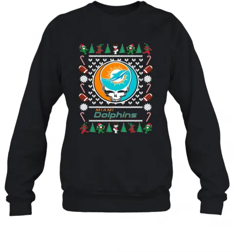 Miami Dolphins Grateful Dead Ugly Christmas T-Shirt Classic Mens T-shirt - Image 5