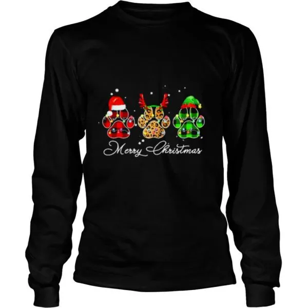 Paw dogs santa merry christmas shirt - Image 3