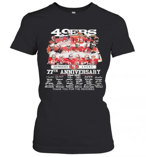 San Francisco 49Ers 77Th Anniversary Thank You For The Memories Signatures T-Shirt Classic Mens T-shirt - Image 3