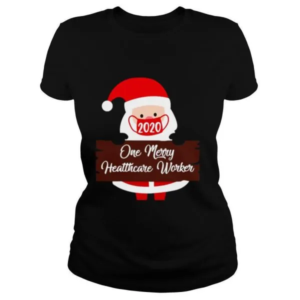 Santa Claus Face Mask 2020 One Merry Healthcare Worker Christmas shirt - Image 2