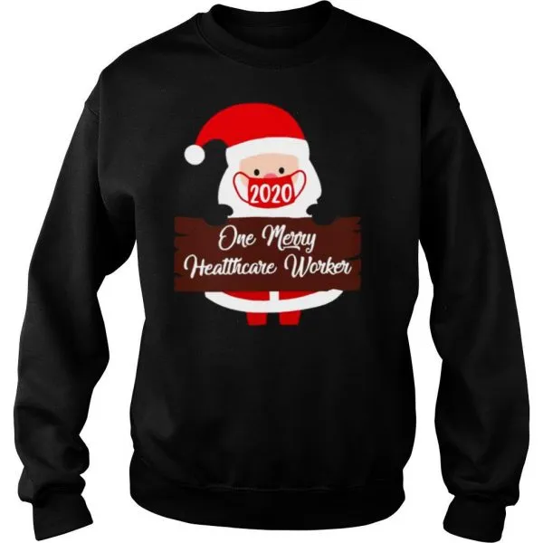 Santa Claus Face Mask 2020 One Merry Healthcare Worker Christmas shirt - Image 4