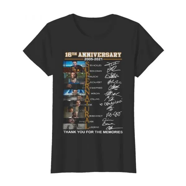 Supernatural 16th Anniversary 2005 2021 Thank You For The Memories Signatures shirt - Image 3