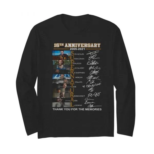 Supernatural 16th Anniversary 2005 2021 Thank You For The Memories Signatures shirt - Image 4