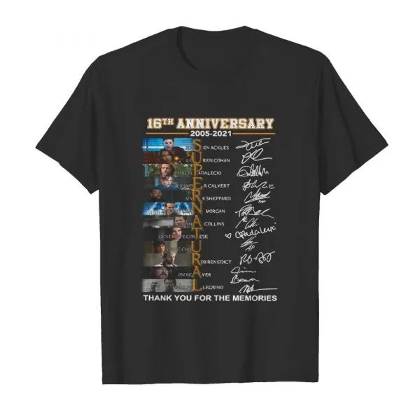 Supernatural 16th Anniversary 2005 2021 Thank You For The Memories Signatures shirt - Image 2
