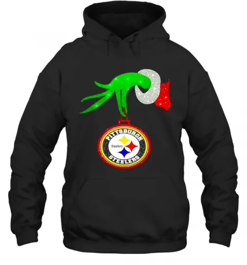 The Grinch Hand Holding Ornament Pittsburgh Steelers Diamond Christmas T-Shirt Classic Mens T-shirt - Image 6