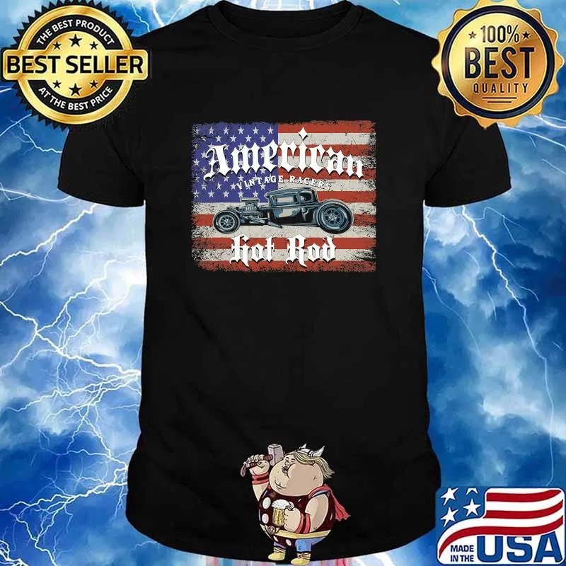 American Vintage Racers Hot Rod Car Vehicle Vintage Usa Flag Shirt