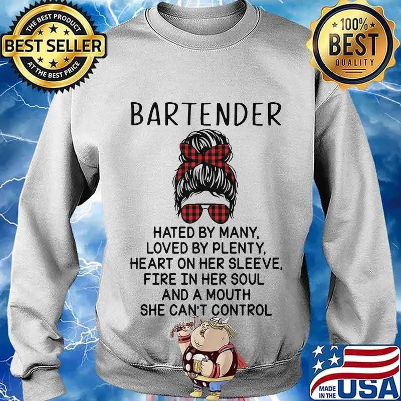 Bartender Hated By Many Loved By Plenty Heart On Her Sleeve And A Mouth She Can’t Control Ribbon Plaid Red Shirt Sweater