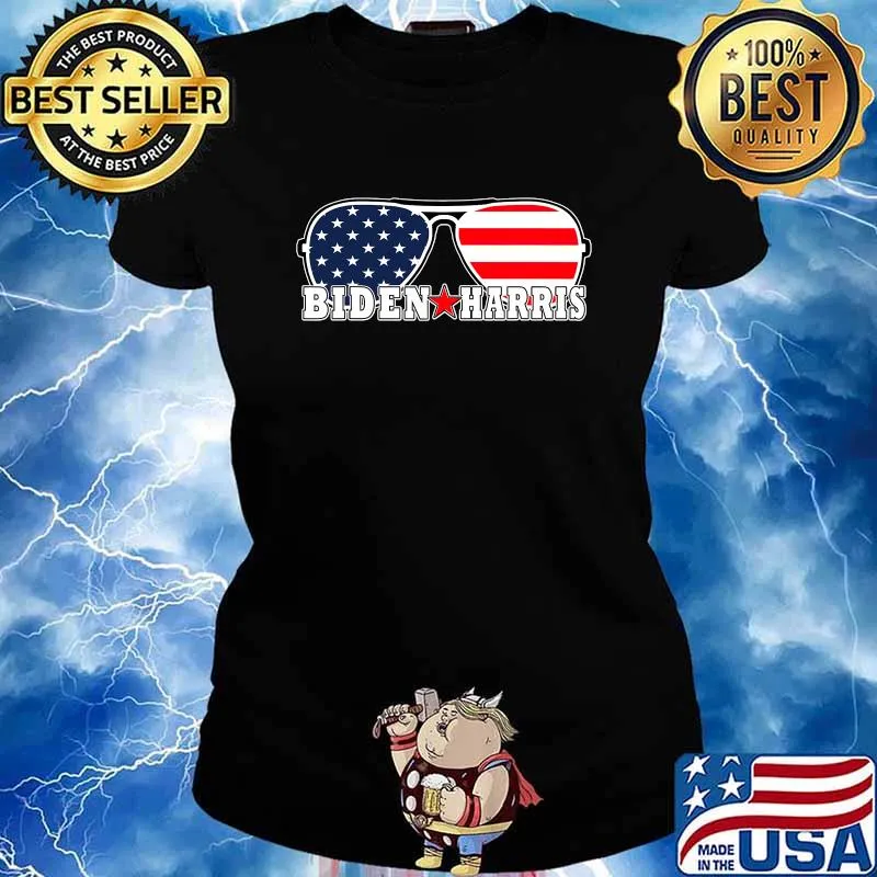 Biden Harris Aviator Sunglasses American Flag Star Graphic Shirt Ladies tee