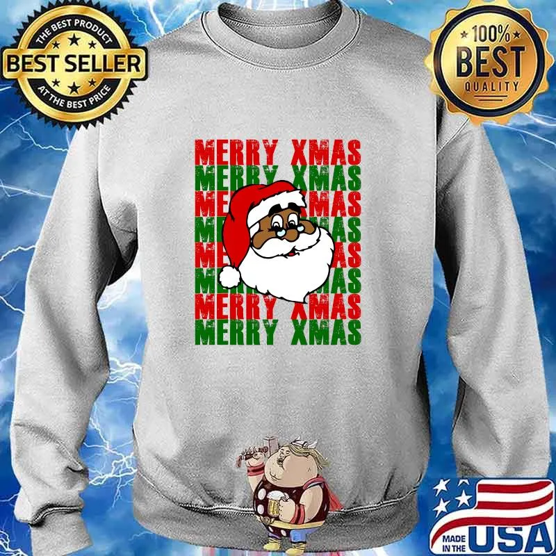Black African American Santa Merry Xmas Shirt Sweater
