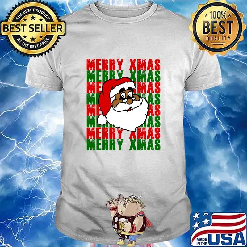 Black African American Santa Merry Xmas Shirt