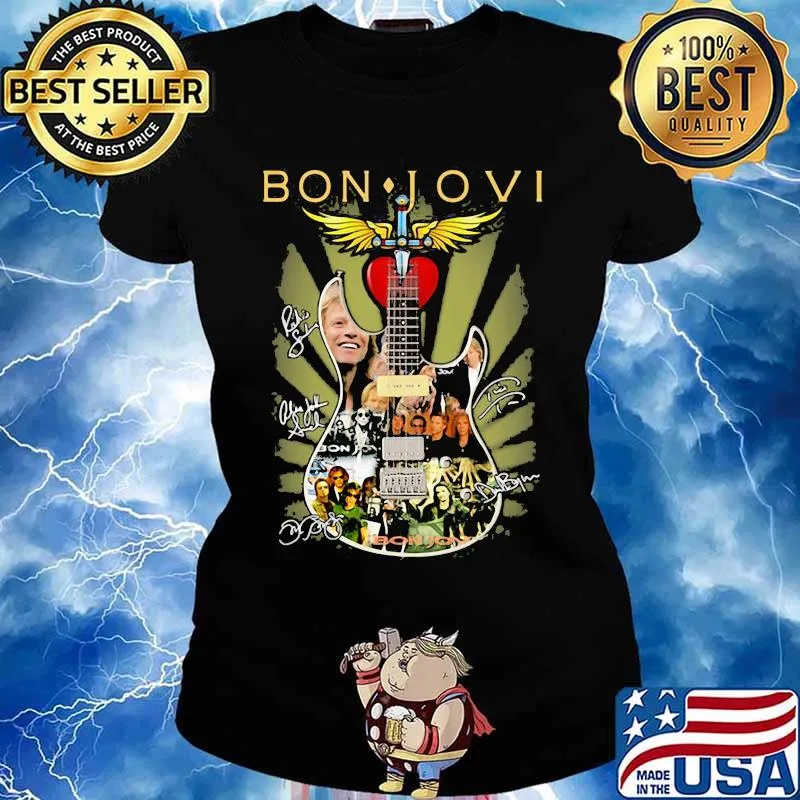 Bon Jovi Guitar God Heart Signature Shirt Ladies tee