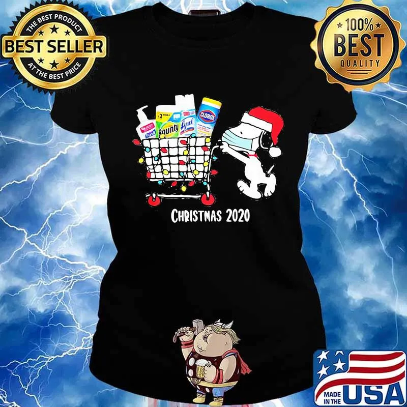 Christmas 2020 Snoopy Wear Hat Santa Mask Go To Shopping Christmas Shirt Ladies tee