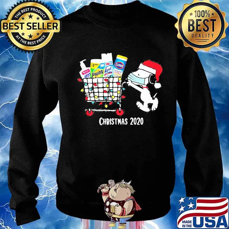 Christmas 2020 Snoopy Wear Hat Santa Mask Go To Shopping Christmas Shirt Sweater
