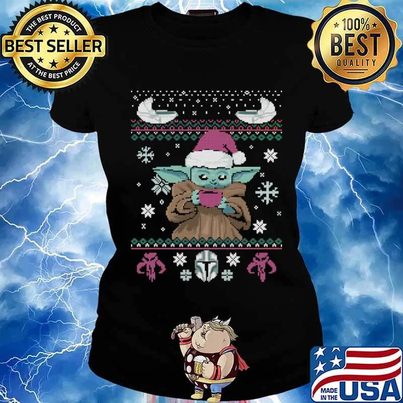 Christmas Coffee yoda baby wear hat santa Shirt Ladies tee