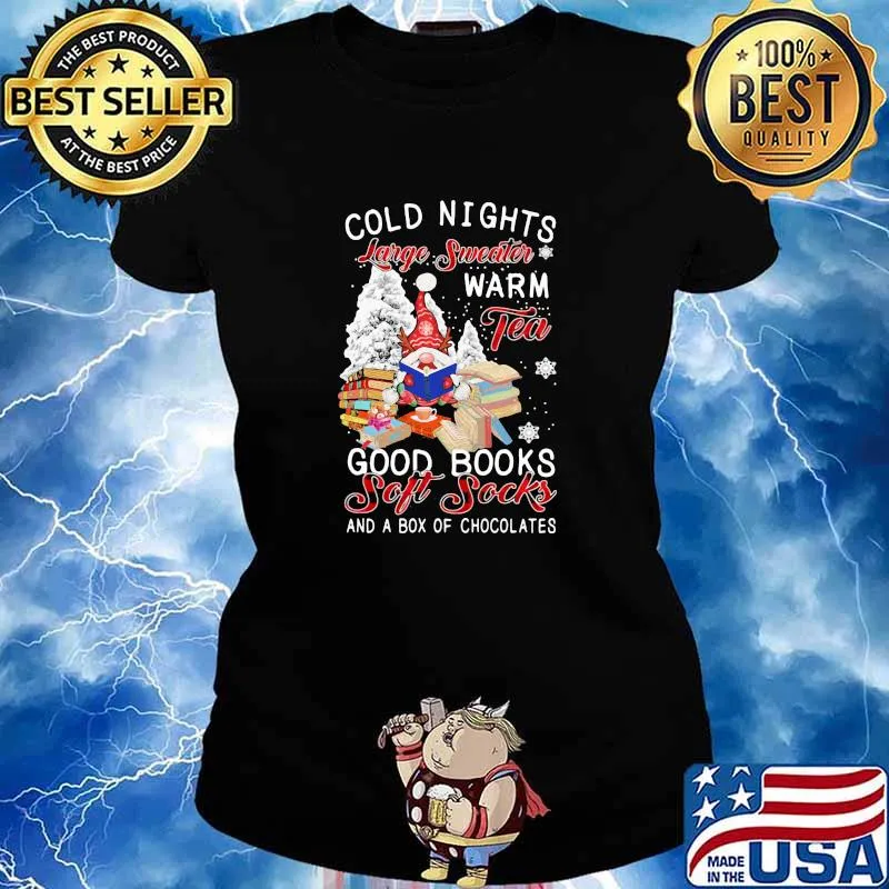 Cold nights large sweater warn tea good book soft socks Christmas s Ladies tee