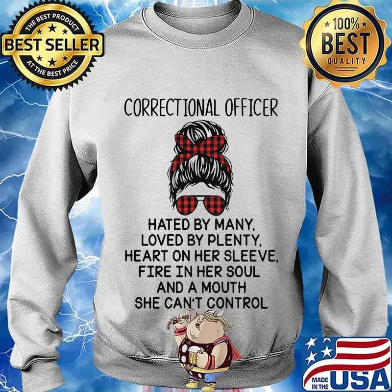 Correctional Officer Hated By Many Loved By Plenty Geart On Her Sleeve She Can’t Control Ladies Ribbon Red Plaid Shirt Sweater
