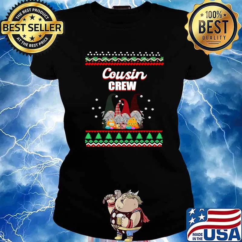 Cousin Crew Gnomes Pumpkin Family Matching Pajamas Christmas Shirt Ladies tee