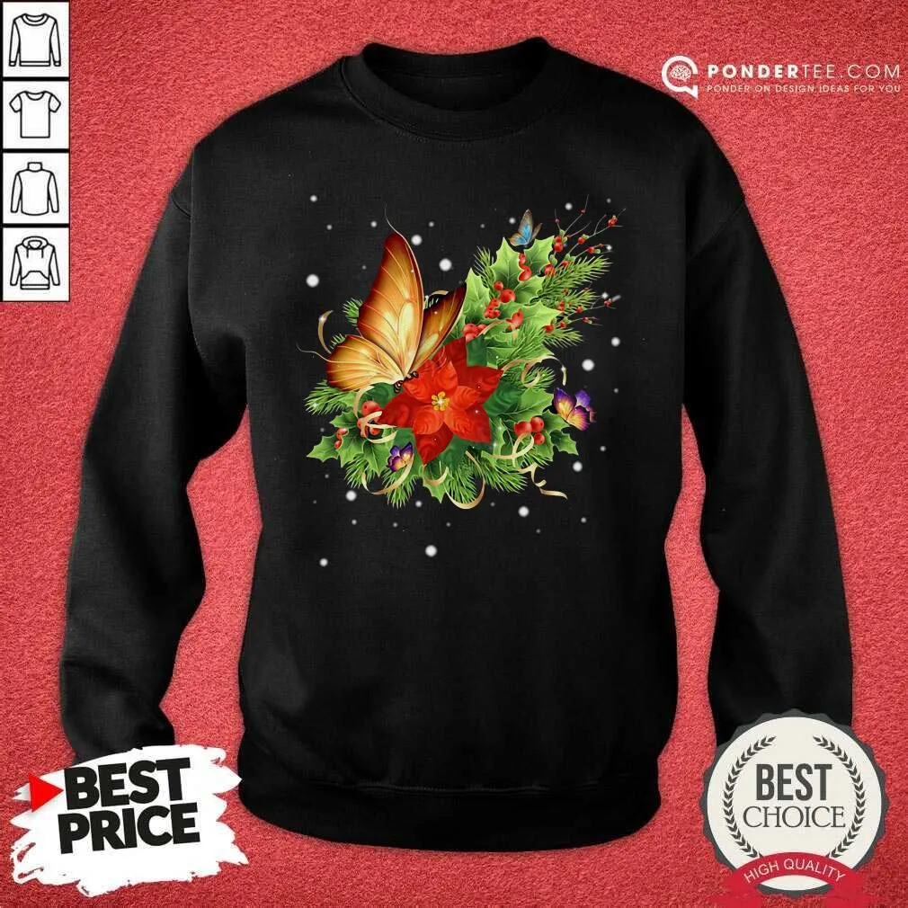 Cute Butterfly Poinsettia Shirt - Image 3