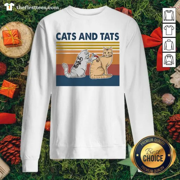 Cute Cats And Tats Tattoo Vintage Retro Shirt - Image 2