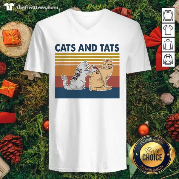Cute Cats And Tats Tattoo Vintage Retro Shirt - Image 3