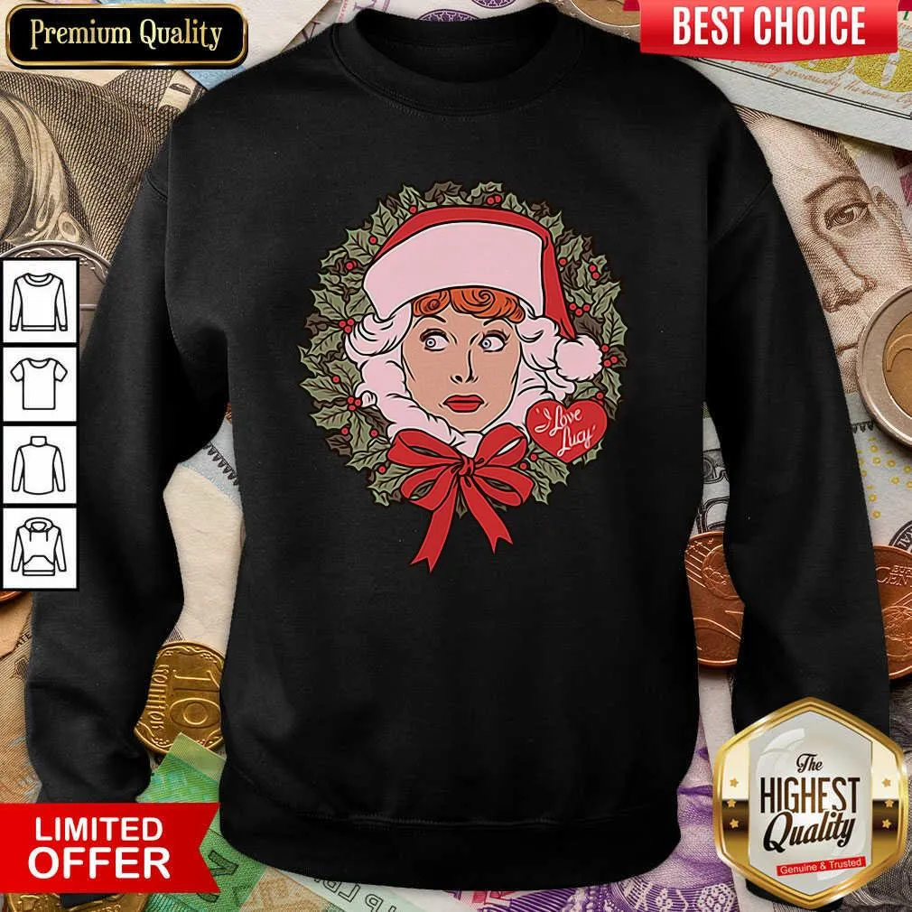 Cute I Love Lucy Christmas Wreath Shirt - Image 3