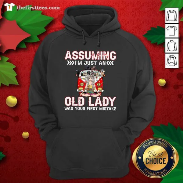 Cute Yoga Girl Peace Bus Golden Retriever Assuming Im Just An Old Lady Was Your First Mistake Shirt - Image 4