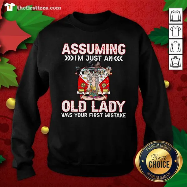 Cute Yoga Girl Peace Bus Golden Retriever Assuming Im Just An Old Lady Was Your First Mistake Shirt - Image 5