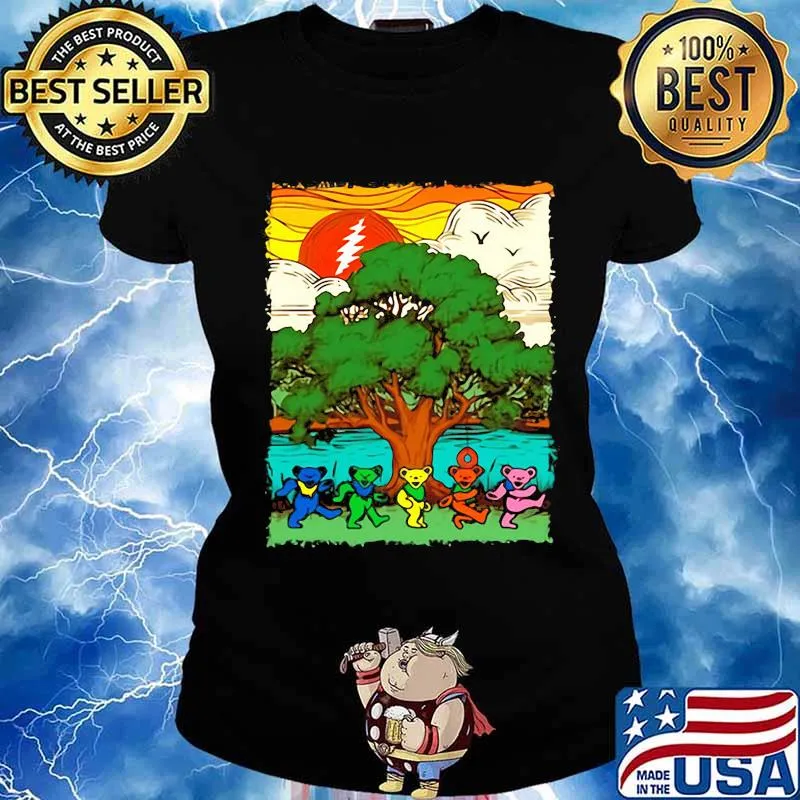Dark Star Grateful Dead Steal Dancing Bear Under The Tree Sunset Shirt Ladies tee