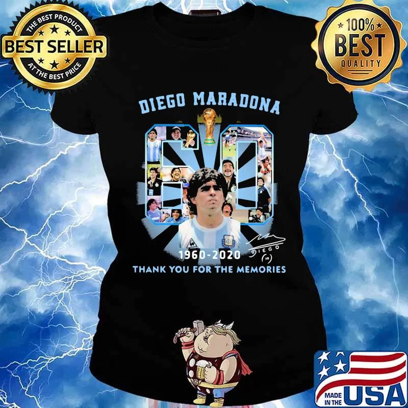 Diego Maradona Thank You For The Memories 60 Legend Football Signuature Shirt Ladies tee