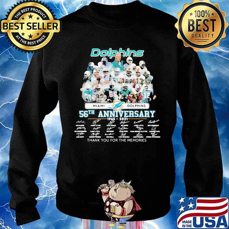Dolphins Miami 56th Anniversary Thank You For The Memories Signature Football Shirt Sweater