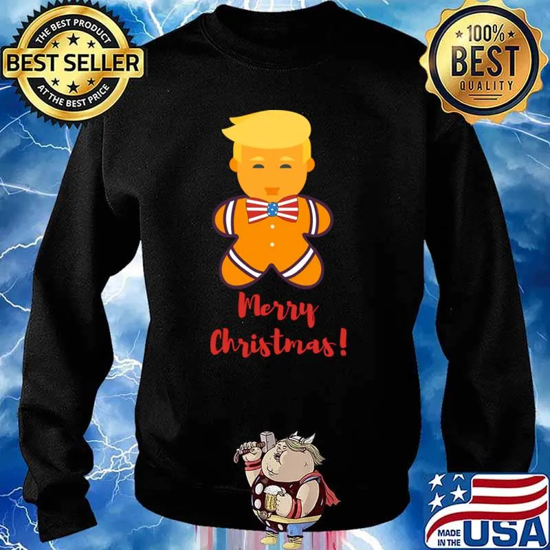 Donald Trump Merry Christmas Gingerbread Ribbon Us Flag Shirt Sweater