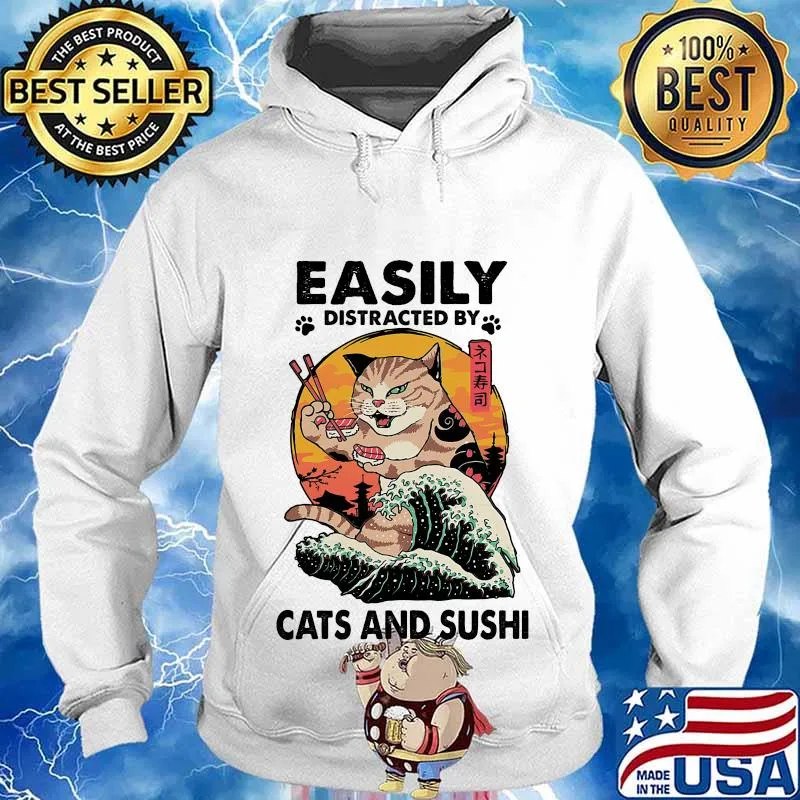 Easily Distracted By Cats And Sushi Neko Sushi Wave Sunset Shirt Hoodie