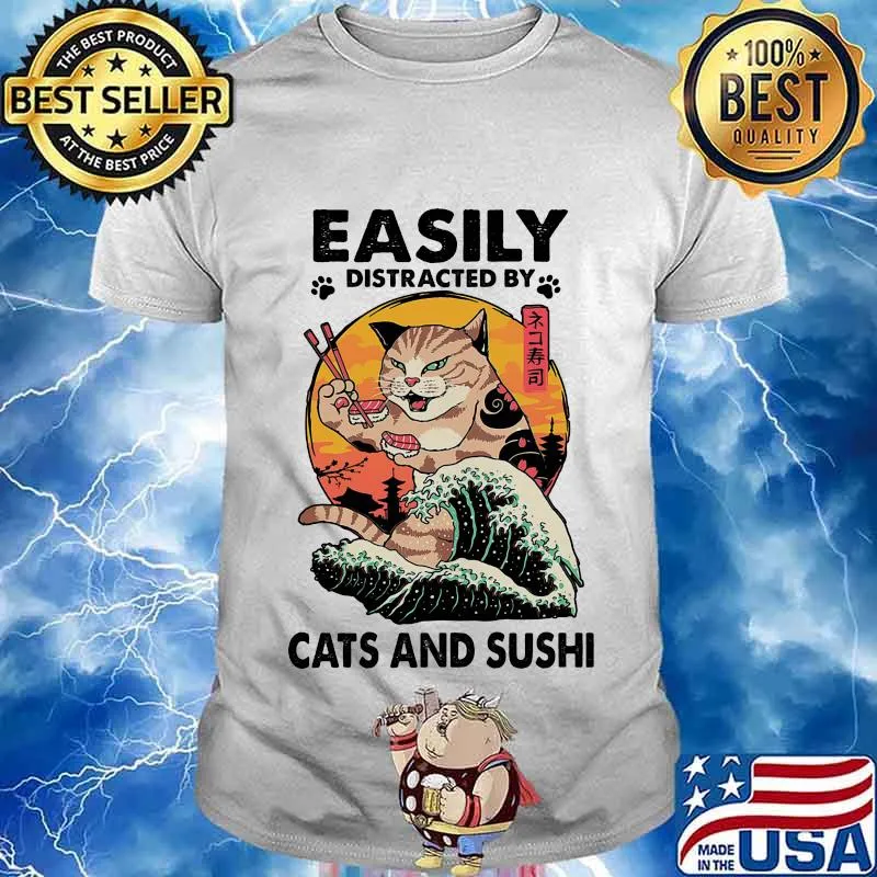 Easily Distracted By Cats And Sushi Neko Sushi Wave Sunset Shirt