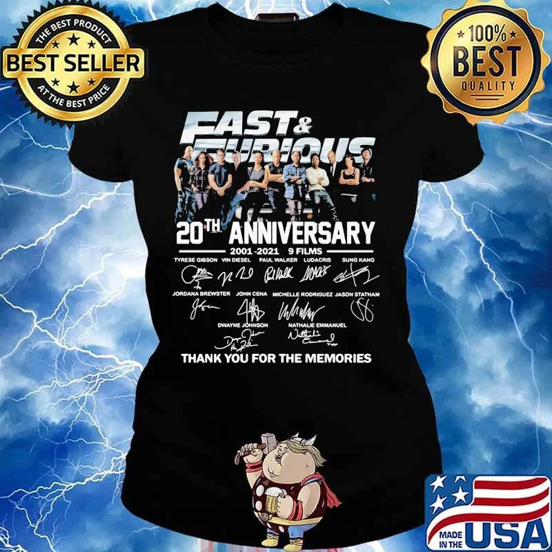 Fast And Eurious 20th Anniversary 2001 2021 Thank You For The Memories Signature Shirt Ladies tee