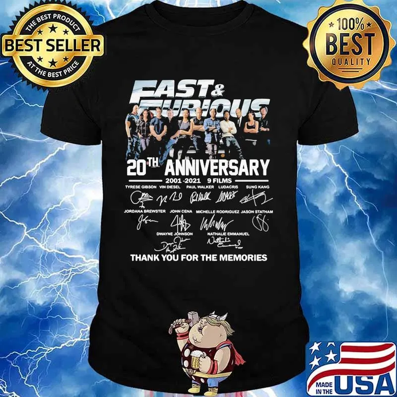 Fast And Eurious 20th Anniversary 2001 2021 Thank You For The Memories Signature Shirt
