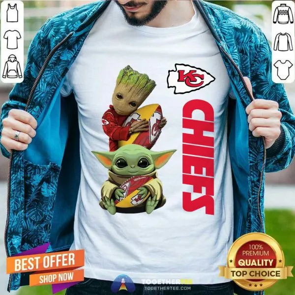 Funny Baby Yoda And Baby Groot Hug Football Kansas City Chiefs Shirt