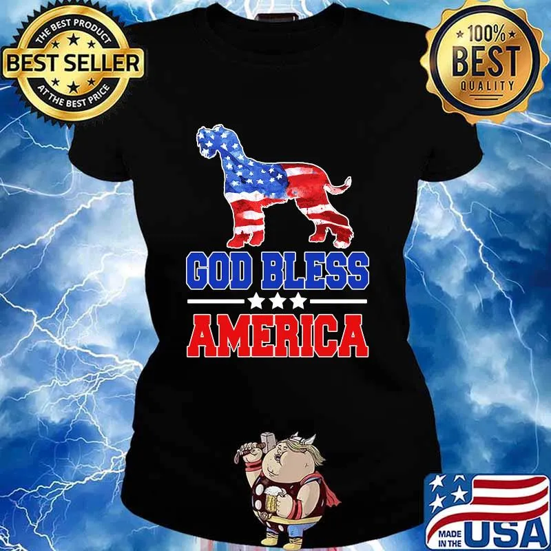 God Bless America Dog American Flag Shirt Ladies tee