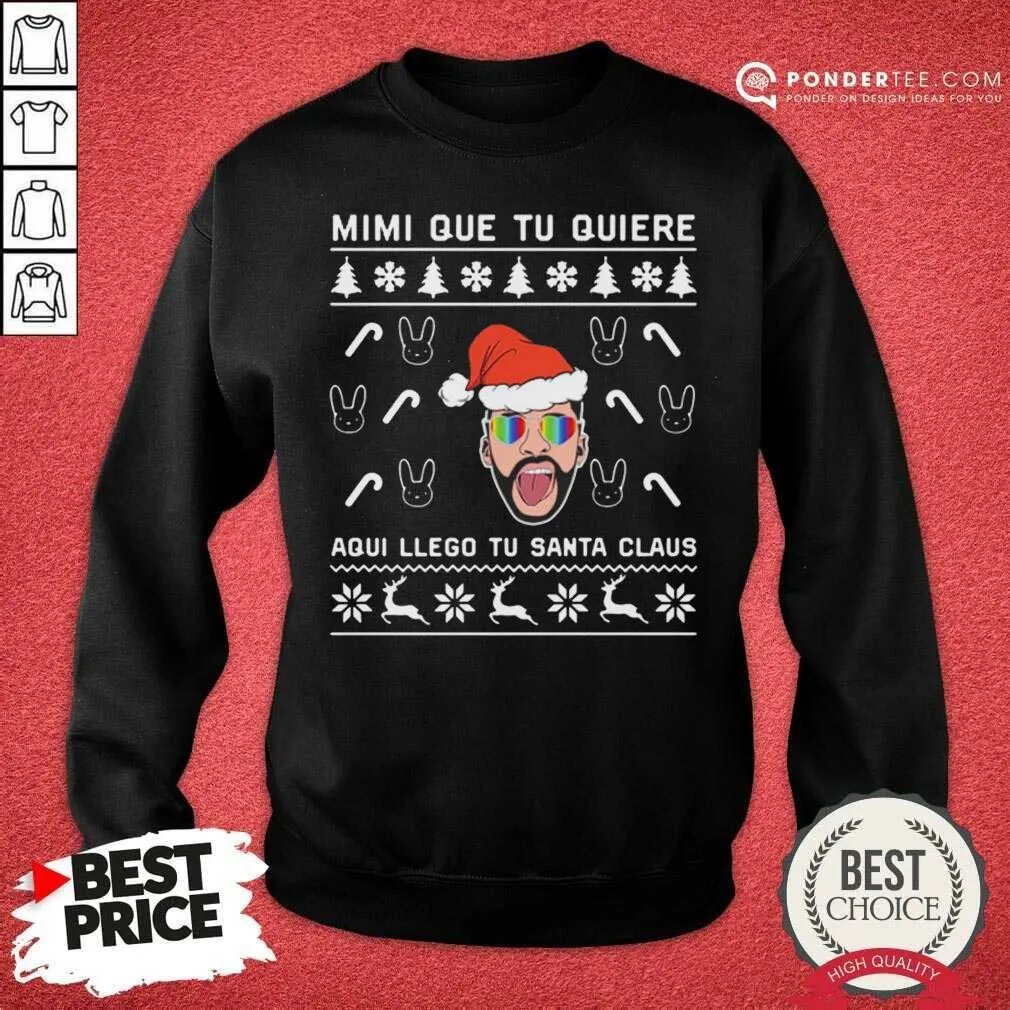 Good Bad Bunny Aqui Llego Tu Santa Claus Christmas Shirt - Image 2