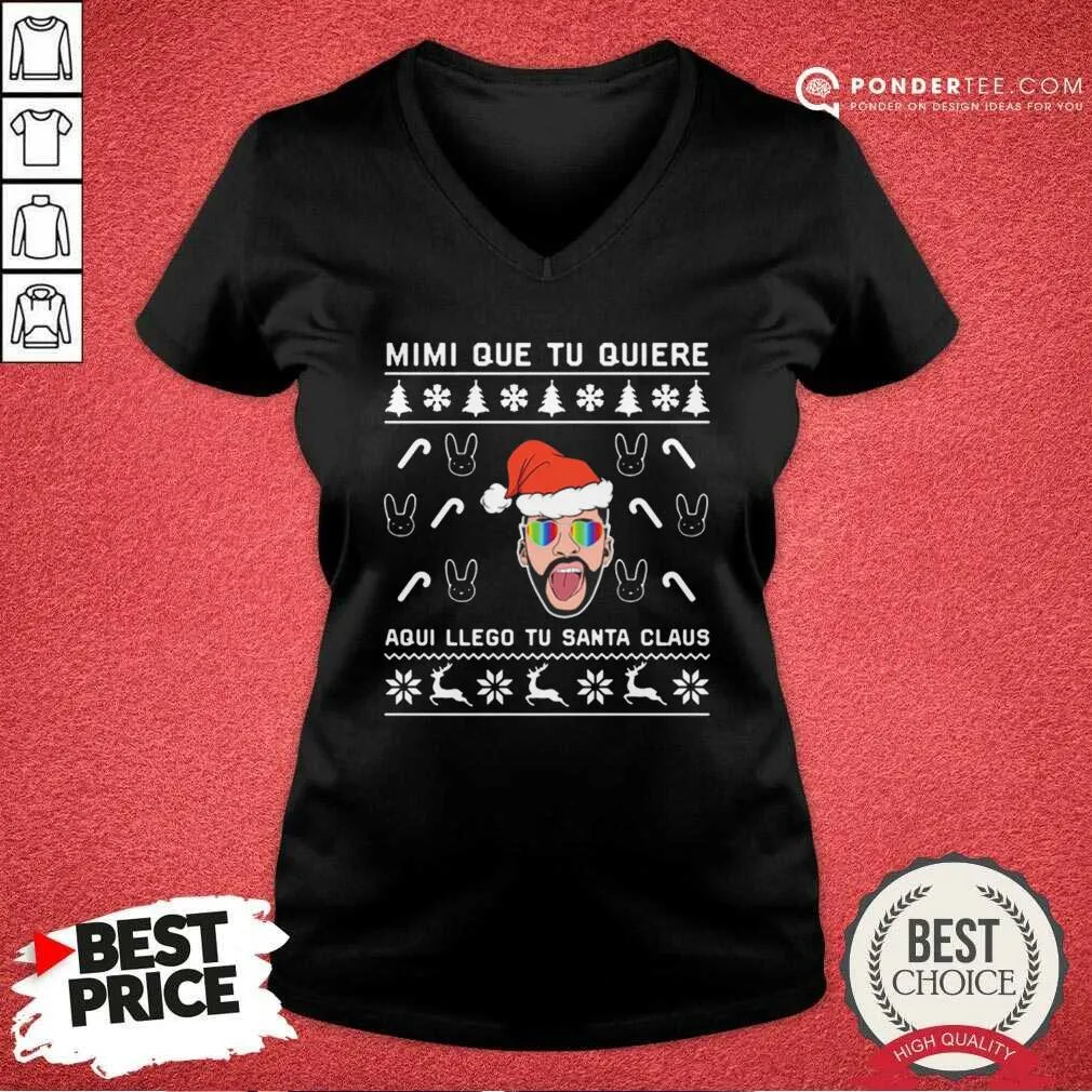 Good Bad Bunny Aqui Llego Tu Santa Claus Christmas Shirt - Image 4