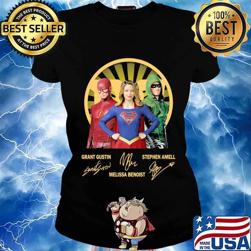 Grant Gustin Melissa Benoist Stephen Amell Heros Signuature Shirt Ladies tee