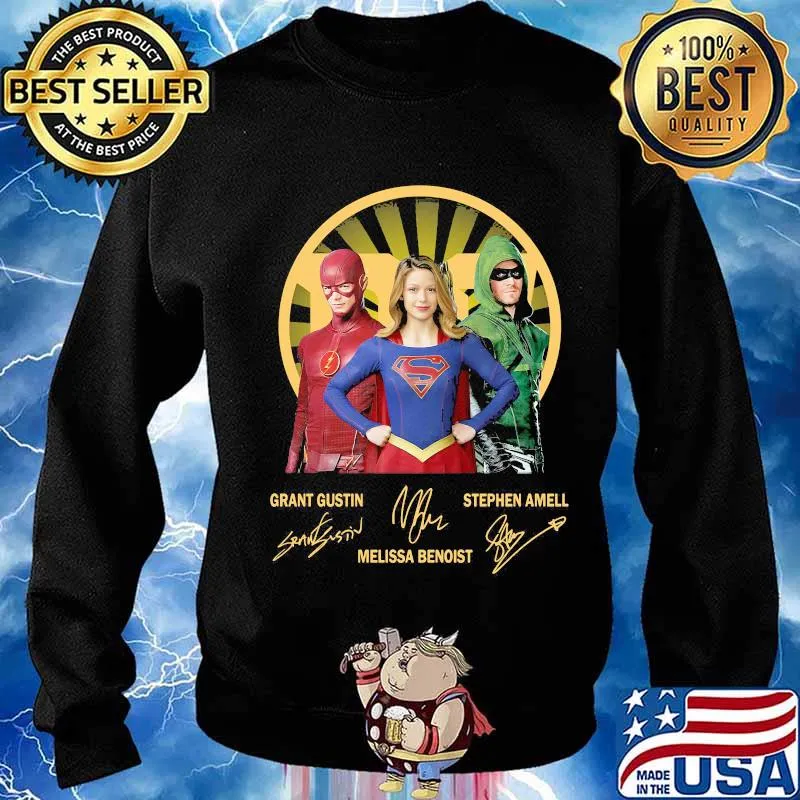 Grant Gustin Melissa Benoist Stephen Amell Heros Signuature Shirt Sweater