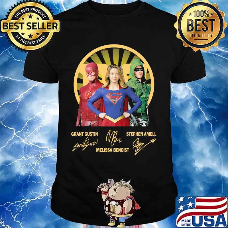 Grant Gustin Melissa Benoist Stephen Amell Heros Signuature Shirt