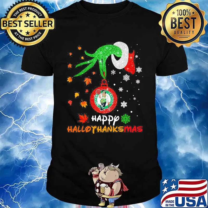 Grinch Boston Celtics happy hallothanksmas shirt
