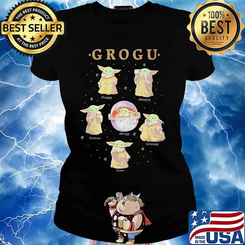 Grogu Baby Yoda Happy Petro Sleepy Hungry Shirt Ladies tee