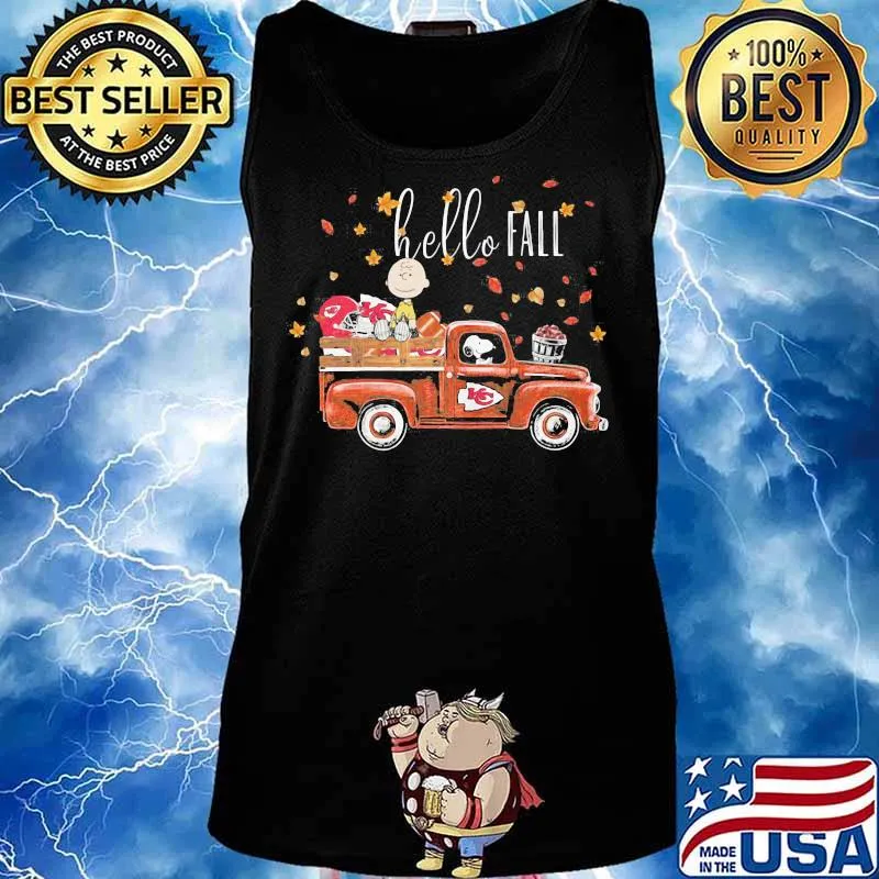 Hello Fall Snoopy Ricing Car Red With Peanuts Kansas City Chiefs Shirt Tank top