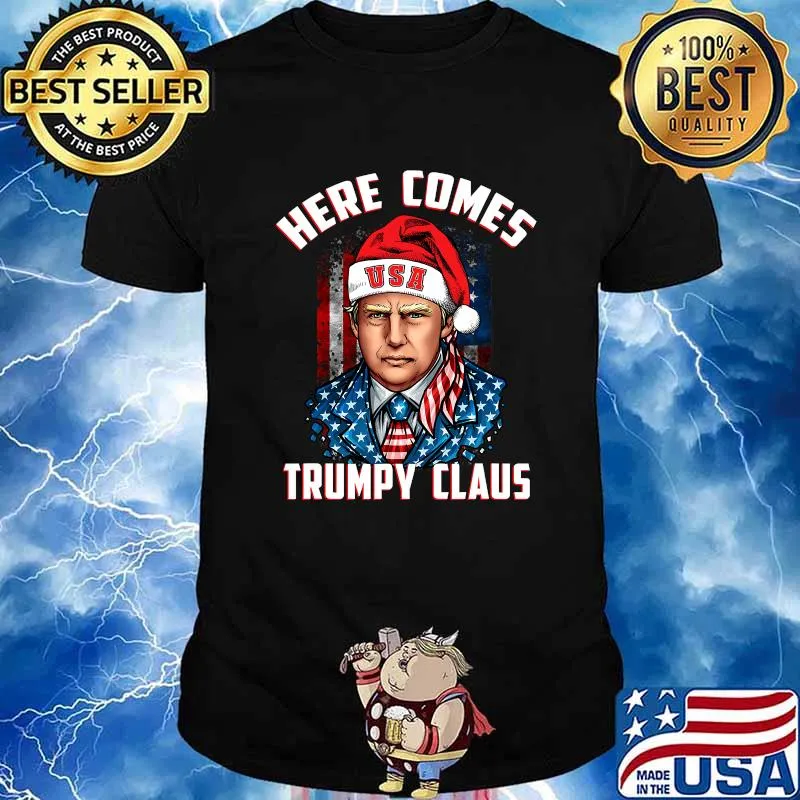 Here Comes Trumpy Claus Republican Usa Flag Christmas Shirt