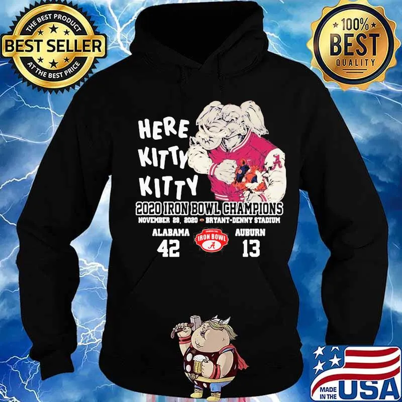 Here Kitty 2020 Iron Bowl Champions Alabama 42 Auburn 13 Elephant Shirt Hoodie