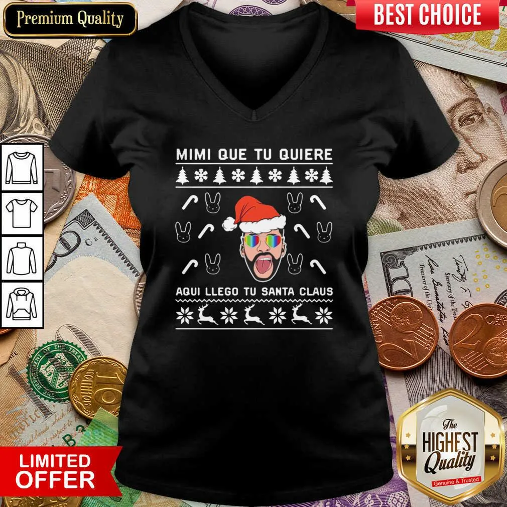 Hot Bad Bunny Aqui Llego Tu Santa Claus Christmas Shirt - Image 4