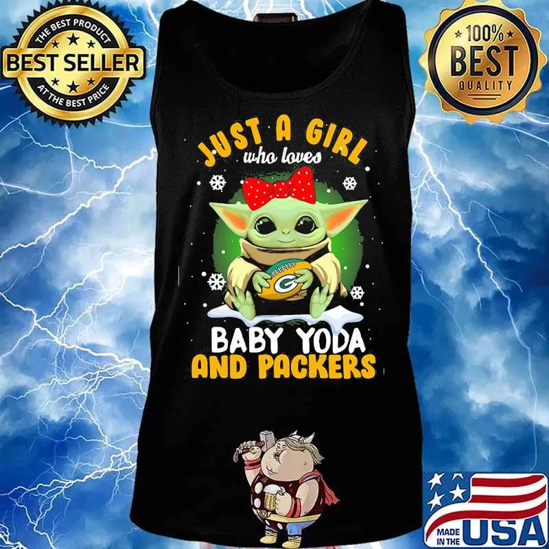 Just A Girl Who Love Baby Yoda And Packers Green Bay Football Ribbon Red Shirt Tank top