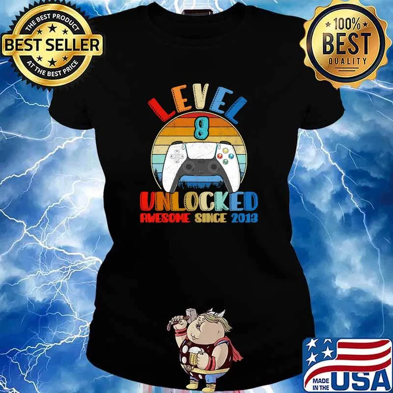 Level 8 Unlocked Awesome 2013 Gamer 8 Birthday 8 Years Old Vintage Shirt Ladies tee